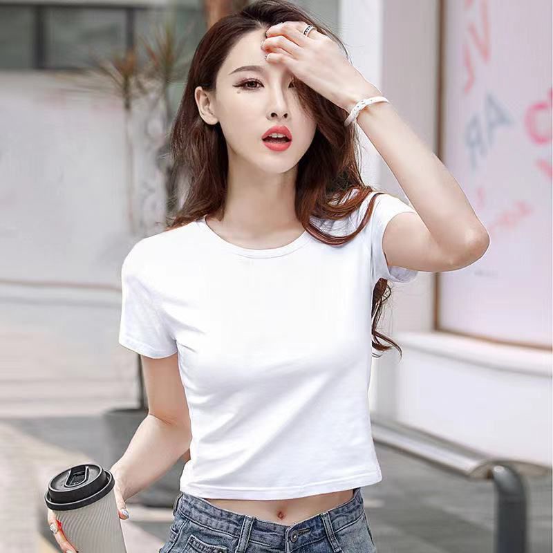 [littlecrab] Crop Top Polos Hitam Putih Simply Style Kaos Crop Baju Crop Round Neck Simple Elegan Berkualitas Croptop Polos Korean Style