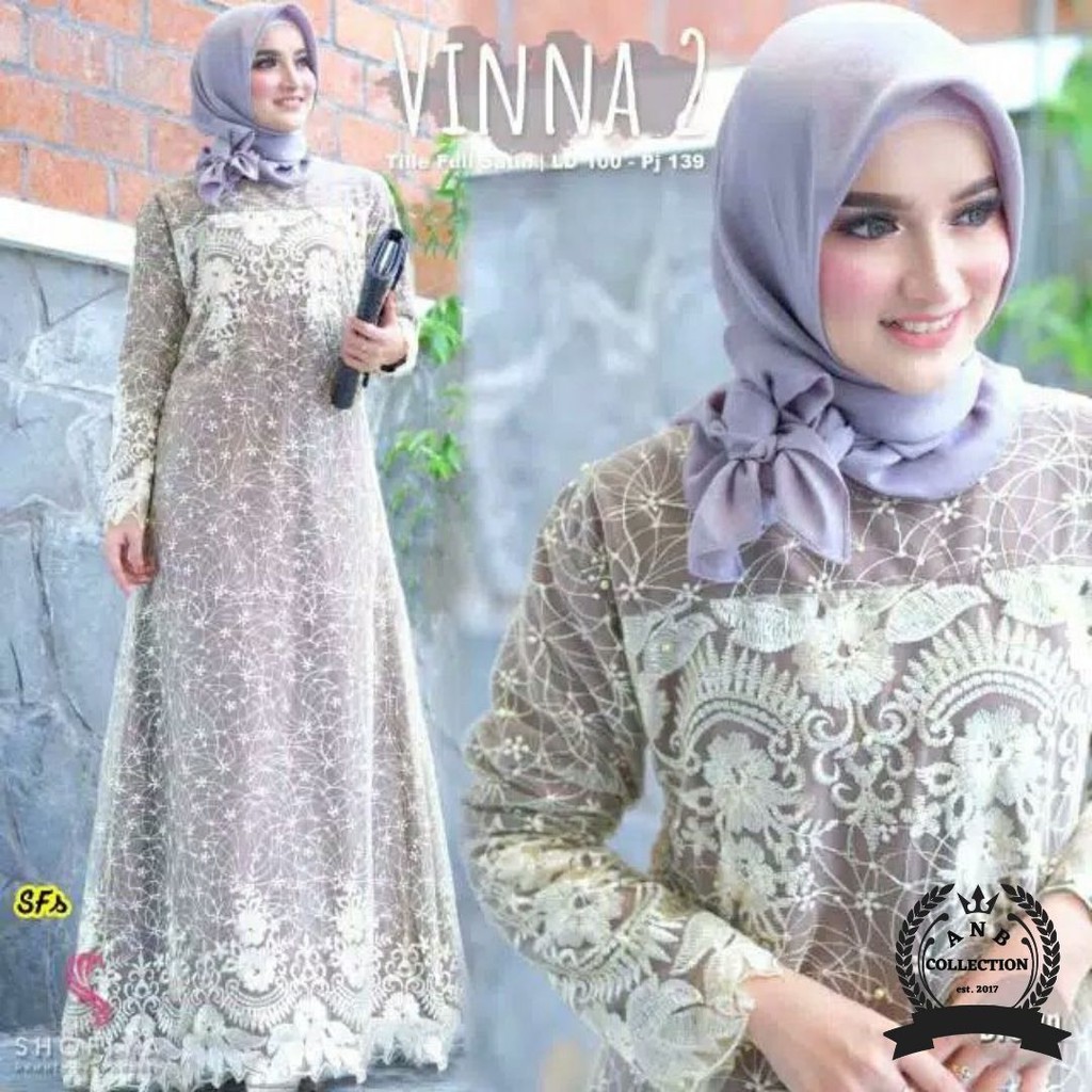 Gamis Vinna dress kondangan baju kondangan gamis pesta gamis brokat baju wanita ada jumbo Ld 120CM