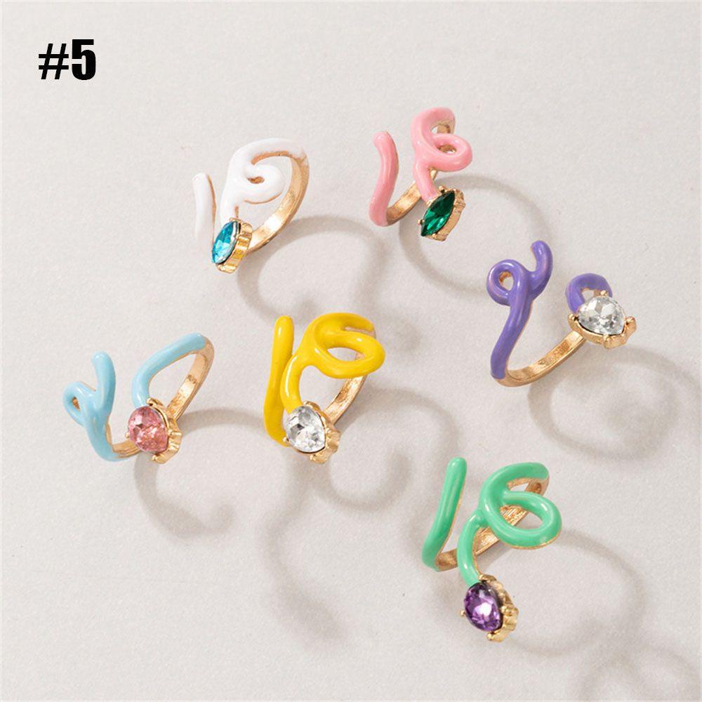 Lily 6 Pcs Pembukaan Cincin Logam Pesta Kesederhanaan Bunga Cinta Hati Perhiasan Vintage Enamel Ring