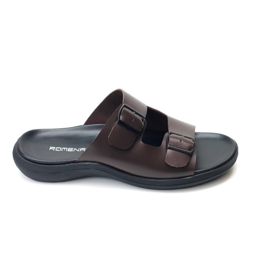 Romenaco R005 Upper Kulit Sapi Kolektif Asli Sandal Pria  Black Brown