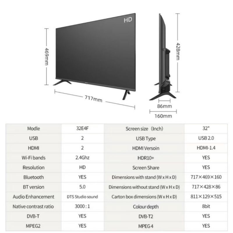 LED TV Hisense 32 inch 32E4F Digital Android Smart TV Audio Bluetooth