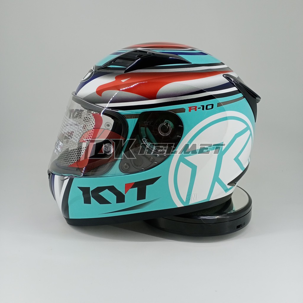 Jual Helm KYT R 10 Aqua Aquamarine Flat Visor & Pinlock Ready Blue Red