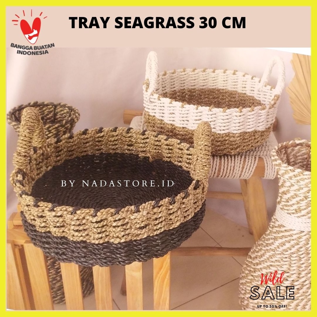 Nampan Rotan Bulat - Tempat Saji / Baki - Rattan Tray Handmade - Tray Rattan Seagrass N-PN 01