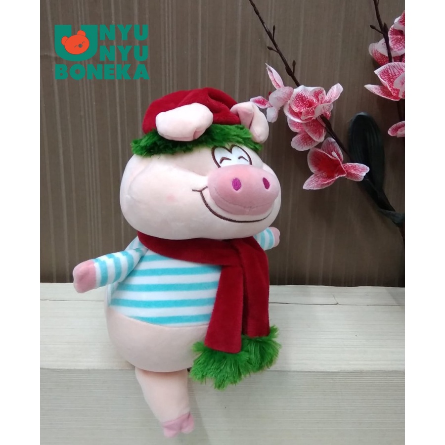 Boneka Natal Pig Kaos Stripe 24cm Boneka Lucu/haidah/souvenir