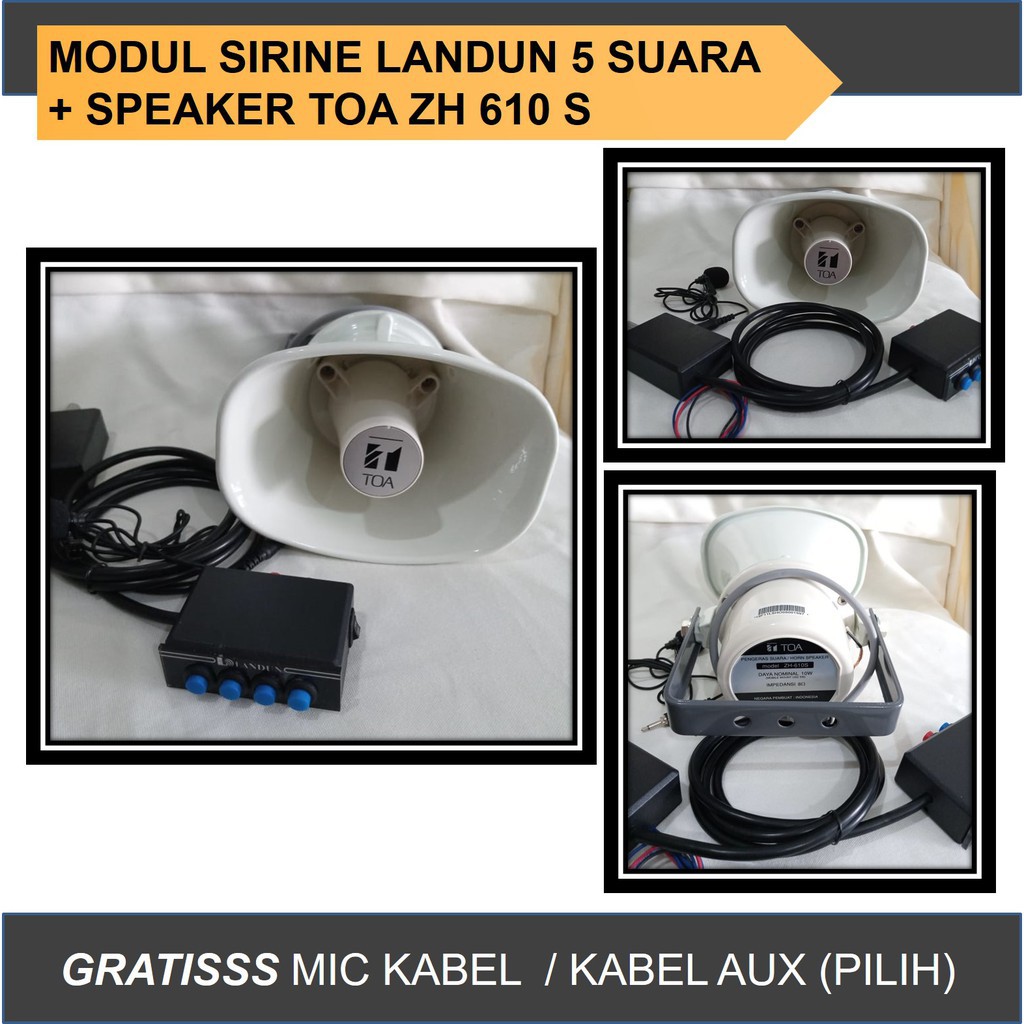 Sirine LANDUN 5 suara FREE Mic / Kabel Input sepaket TOA ZH 610S 10 Watt 610 s, Klakson TOA Sirene