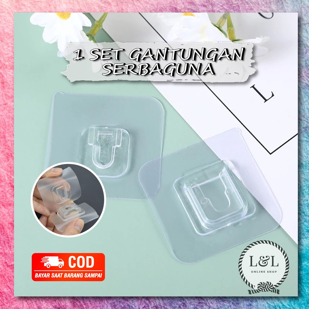 1 Set Perekat Gantungan Tempel Dinding Tembok Kuat Tanpa Paku Socket Hook Serbaguna Multifungsi