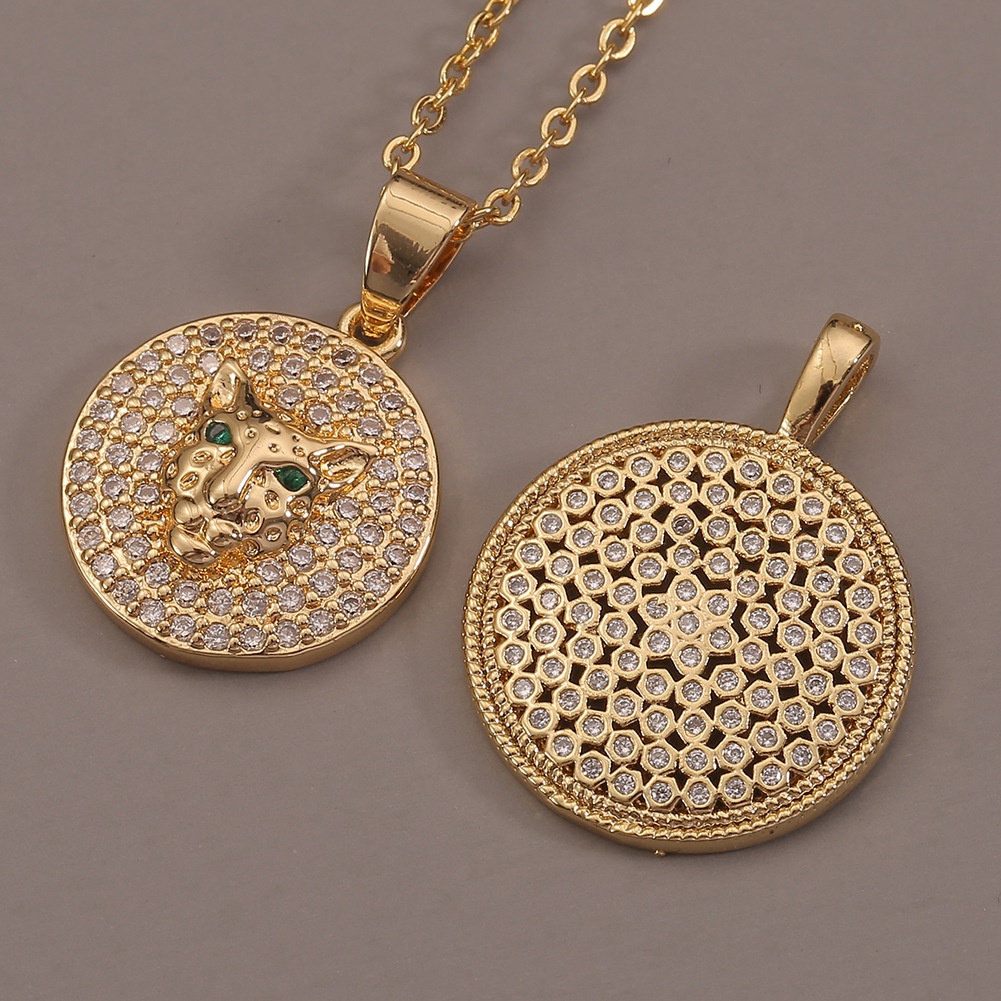 Emas bertatahkan zircon ornamen Eropa dan Amerika pribadi leopard liontin bulat light geometris ins