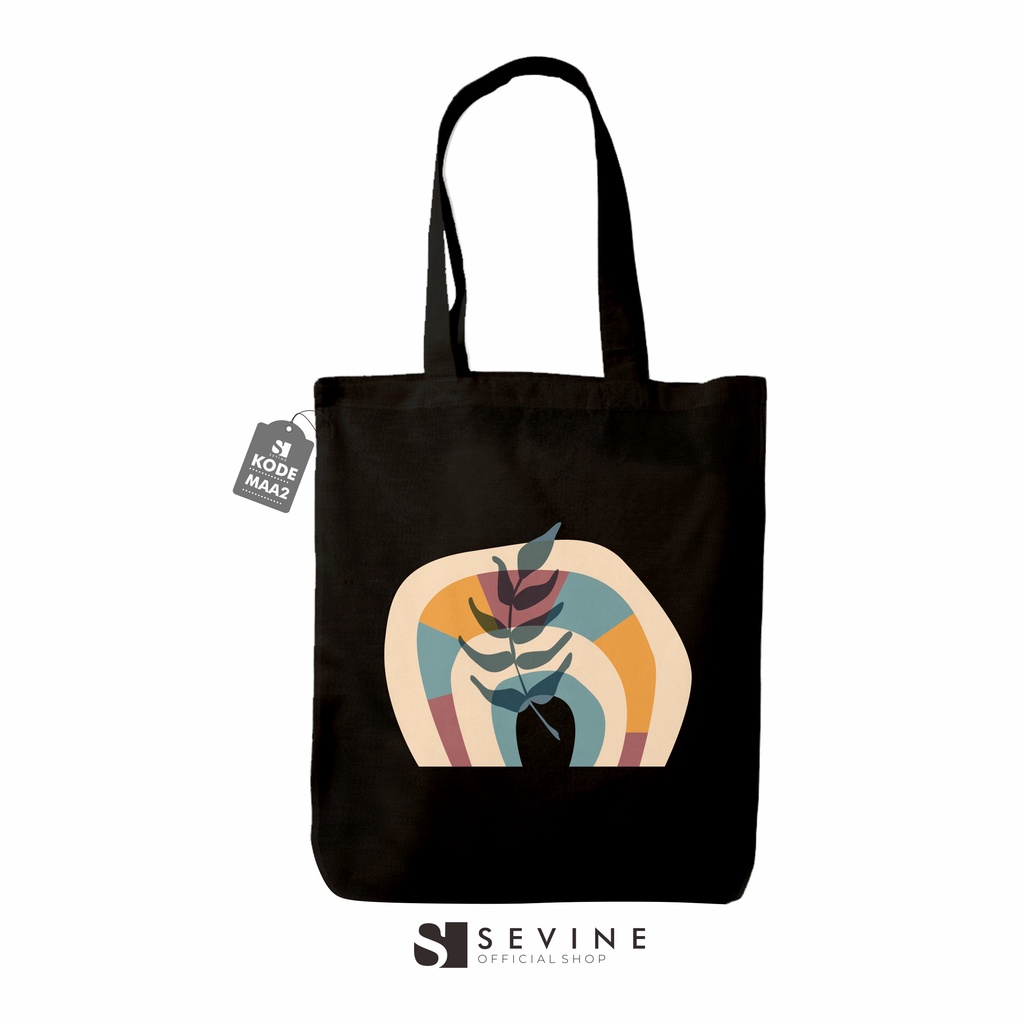 Sevine Totebag Wanita Fashion Tas Tote Bag Resleting Laptop Motif Flower Plant Nordic Art Black Series - MAA2