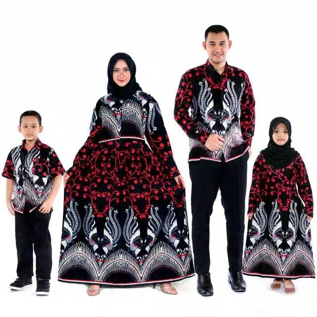 Batik Couple Keluarga Sania Ruffle Ori Ndoro Jowi Dnt - Motif Ulir Merah Couple Batik Teekomplit