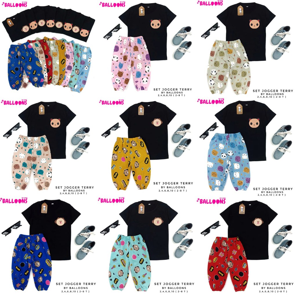 Set Jogger Terry Balloons | Setelan anak | baju tidur anak