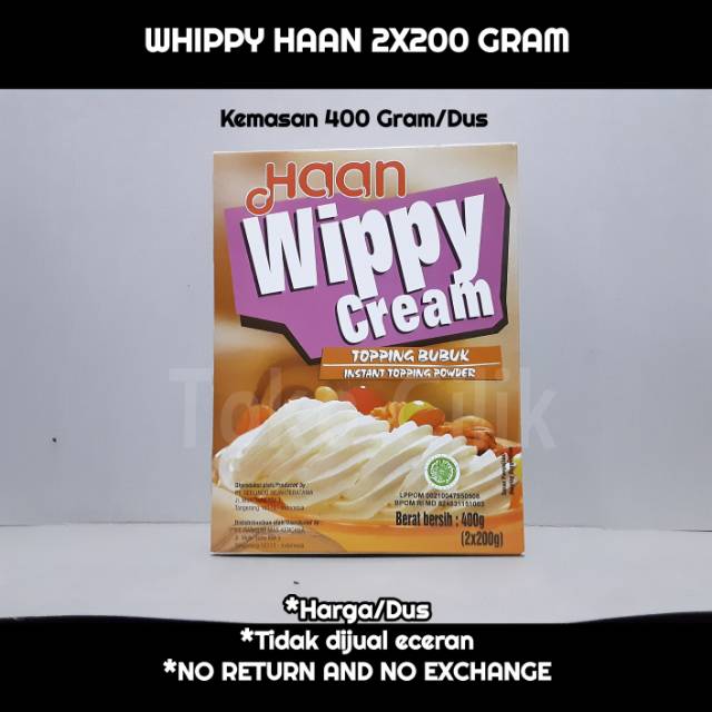 

Whippy haan 400 gram krim cream bubuk topping kue cake dessert box