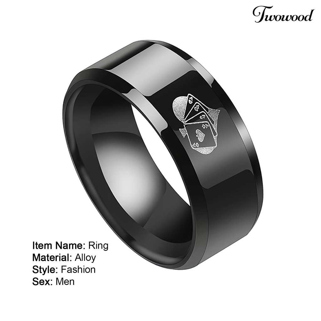 Cincin Bahan Alloy Warna Hitam Motif Kartu Remi Untuk Hadiah