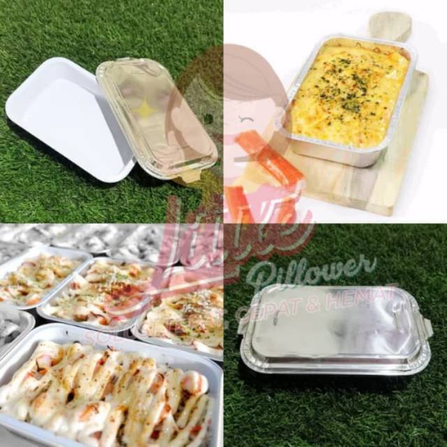 (ISI 50 - AX350+TUTUP) Wadah aluminium foil/Tray nasi panggang 500ml + Tutup/Tray aluminium