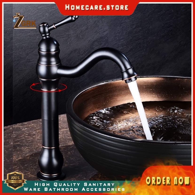 Antique Copper Bathroom Faucets Basin Faucets Brass Oil Rubbed Bronze Black Faucet Bathroom Hand | Shopee Indonesia