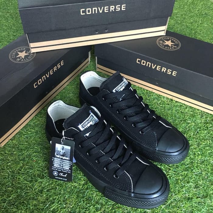 SEPATU SEKOLAH PRIA WANITA CONVERSE ALL STAR PENDEK FULL HITAM POLOS IMPORT