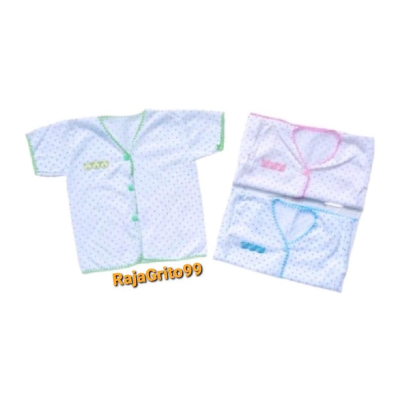 Baju Bayi Lengan Pendek Polkadot Boneka Tempel (Grosir 12 pcs) Baju Pendek Bayi Tabur Polkadot Atasan Newborn