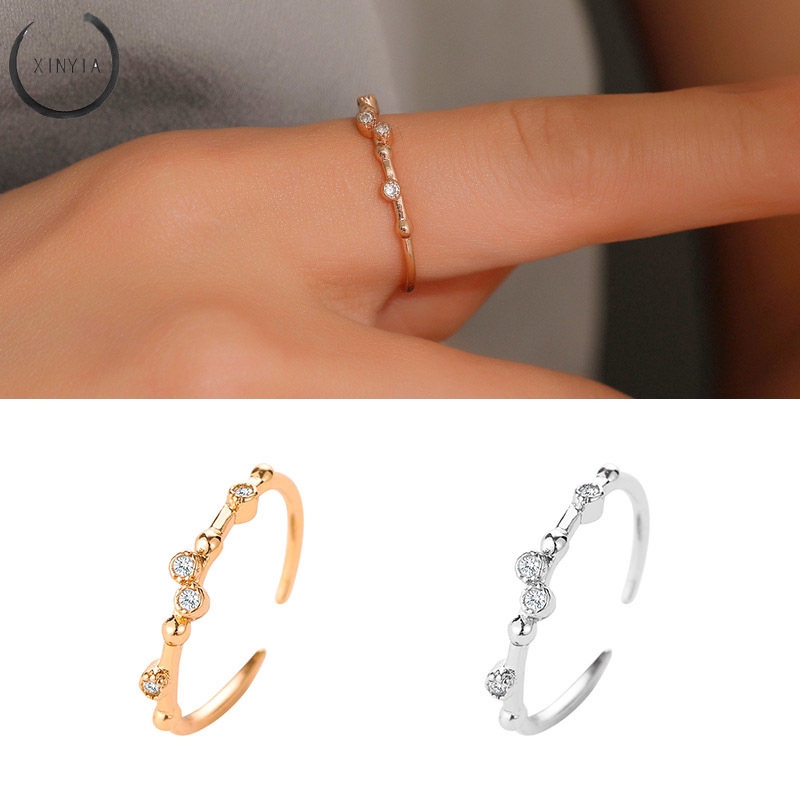 Korea Cincin Open Ring Adjustable Berlian Cincin Perhiasan Wanita Cincin Wanita Mini