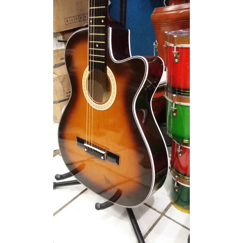 Gitar Akustik Merk Yamaha Warna Sunburst Senar String Buat Pemula Belajar Jakarta Murah