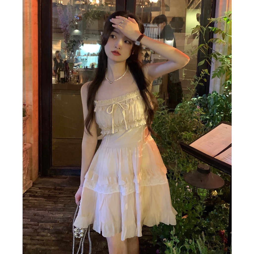 #Sisjuly# Wanita halter neck sexy suspender dress baru keinginan murni angin pinggang chic fashion rok wanita