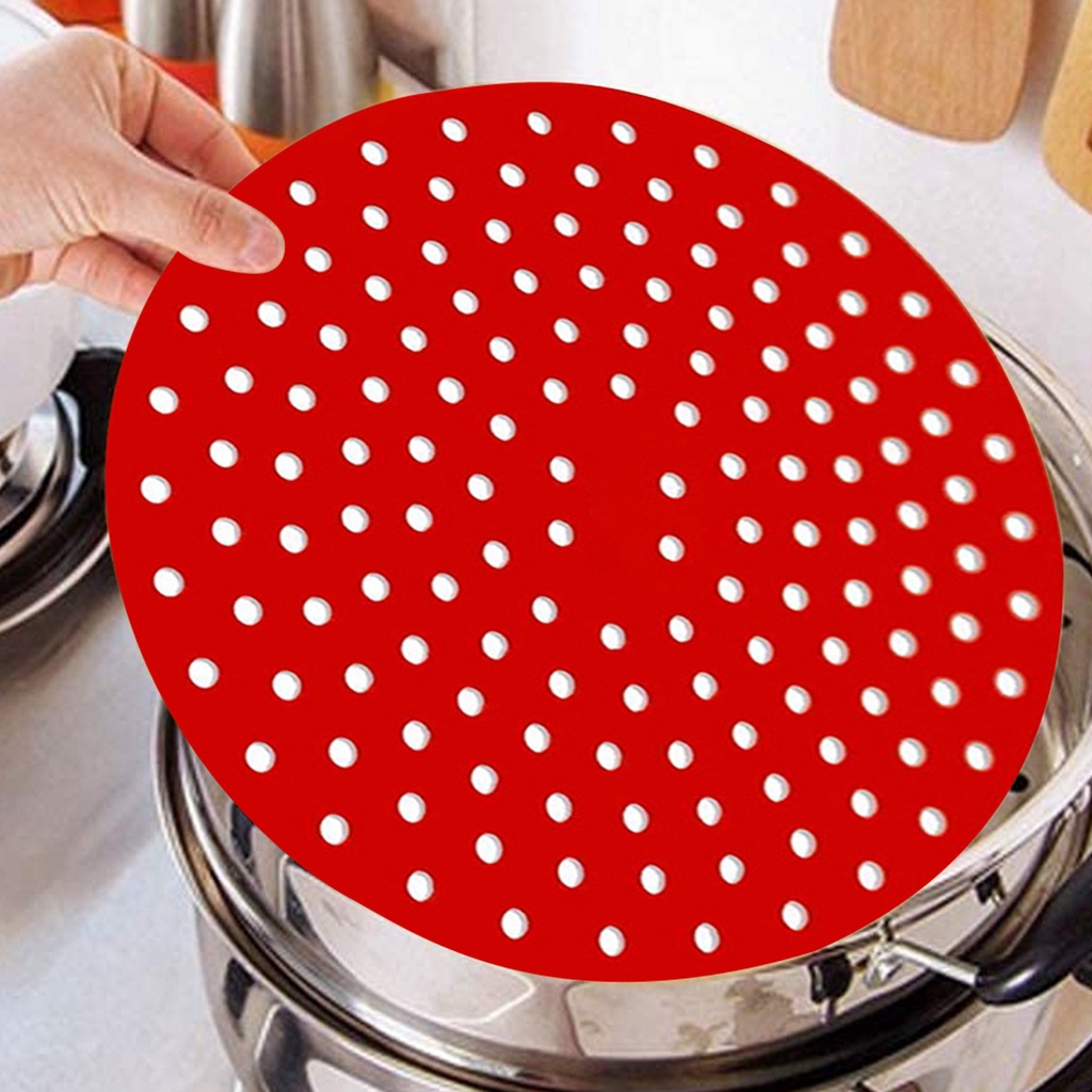 QUINTON Steaming Basket Air Fryer Liners Round Grill Pad Oil Mats Reusable Kitchen Steamer Pot Silicone Non-Stick Baking Tools/Multicolor