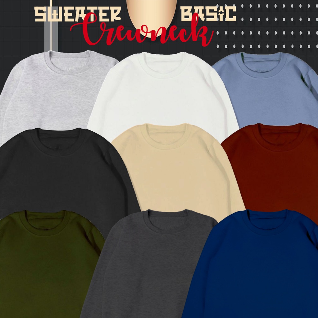 Sweater Crewneck Sweatshirt Polos SIZE M - XXL Cowok Cewek / Pria Wanita Terlaris Crewneck pria termurah /bahan fleece lembut dan tebal BISA [COD]