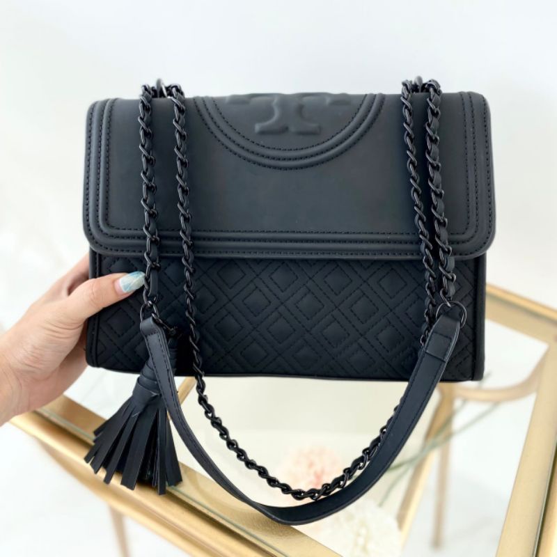 Tas Wanita - Double Handbag - TORY BURCH FLEMING CONVERTIBLE 21 & 27 BLACK - Listrik Bordir Belah Ke