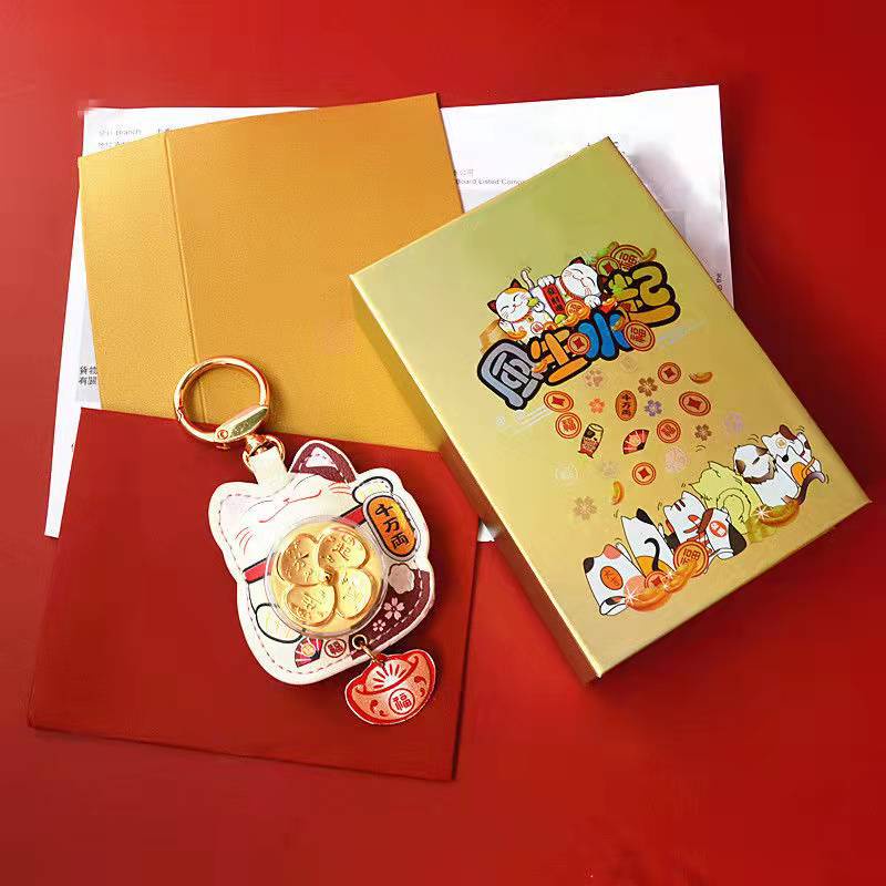 Gantungan Kunci Kincir Angin Emas 24karat Paket Kartu Lucky Cat 2023set Kado Imlek Lucky Cats Rabbit Gift Keychain