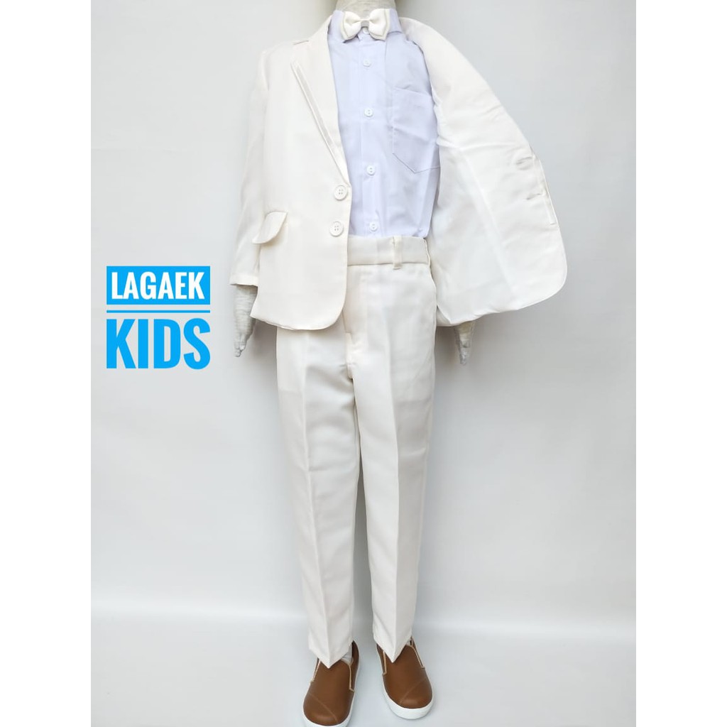 Set Jas Anak Laki PUTIH GADING Usia 3 4 5 6 7 Tahun Dasi Kupu - Setelan Tuxedo Resmi Anak Cowok Pesta Broken White