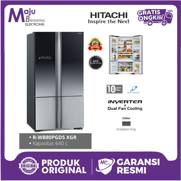 Kulkas Hitachi R-WB80PGD5 XGR / GBK 4 Door RWB80PGD5 - Abu-abu