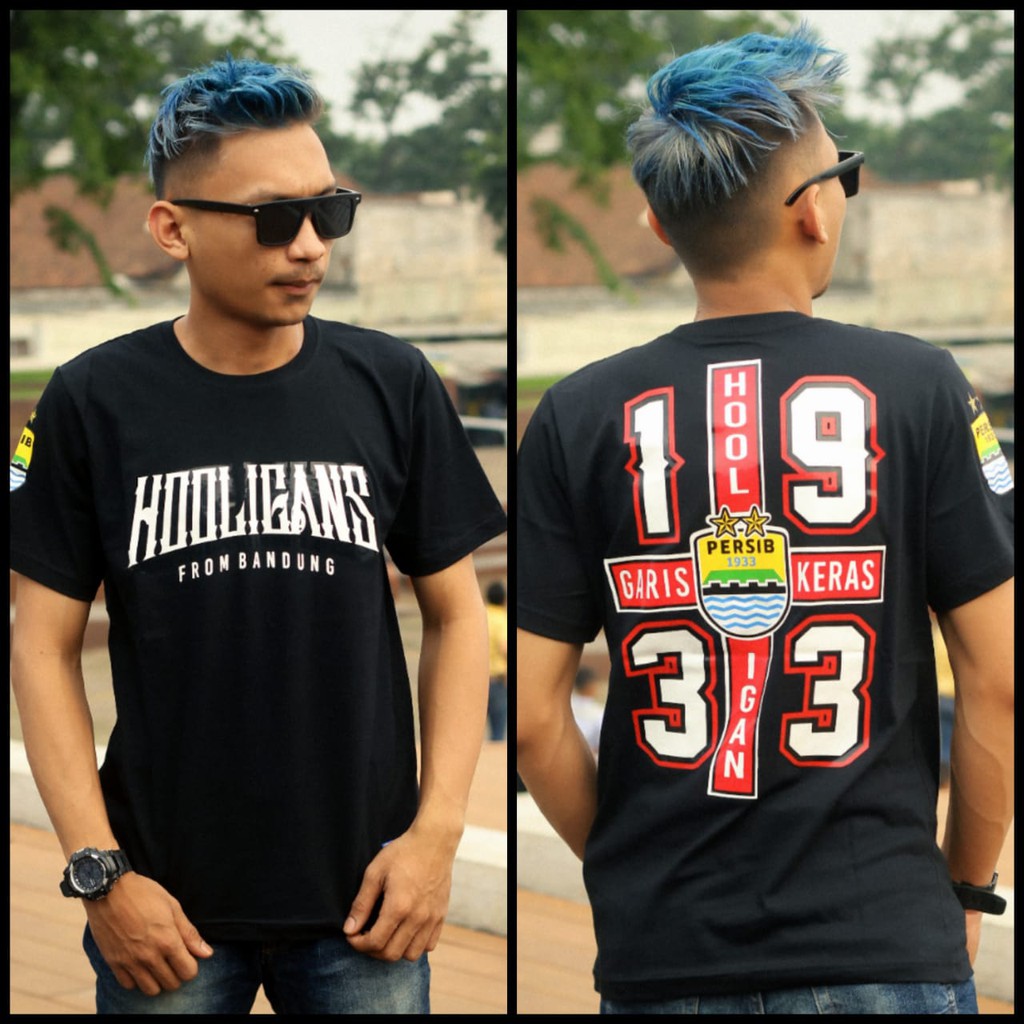 kaos baju persib warna hitam hooligan garis keras