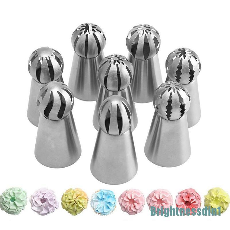 8 Pcs Nozzle Obor Bentuk Bunga Rusia 1 In 1 Bahan Stainless Steel Untuk Dekorasi