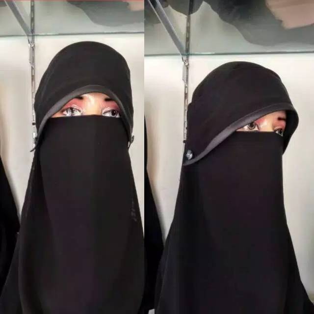 Cadar niqab bandana poni bisban kancing bisa ditarik kebawah