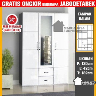  Lemari  Pakaian 3 Pintu Minimalis  Putih Nevada Series Full Gamis  Shopee Indonesia