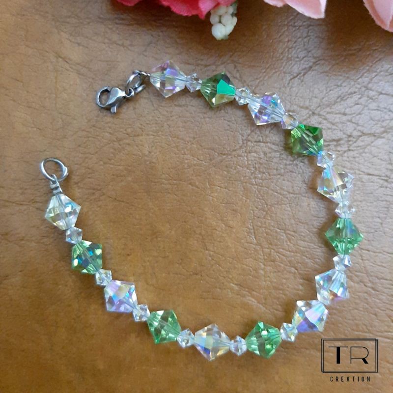 Gelang Swarovski Original warna Peridot mix Crystal ab