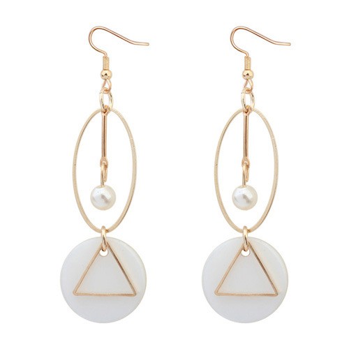 LRC Anting Gantung Fashion White Geometric Shape Decorated Hollow Y57131