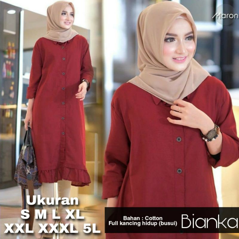 Bianka Long Tunik Big Size Ukuran Size S M L XL 2XL 3XL 4XL XXL XXXL  XXXXL 2L 3L 4L 5L  Tunik Wanita Jumbo Big Size Over Size