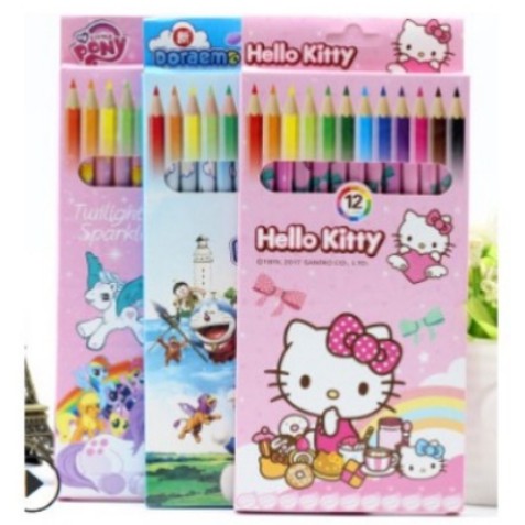 

Pensil Warna-warni set isi 12 pcs motif kartun / Crayon Pensil kayu Set 12 Karakter kartun panjang