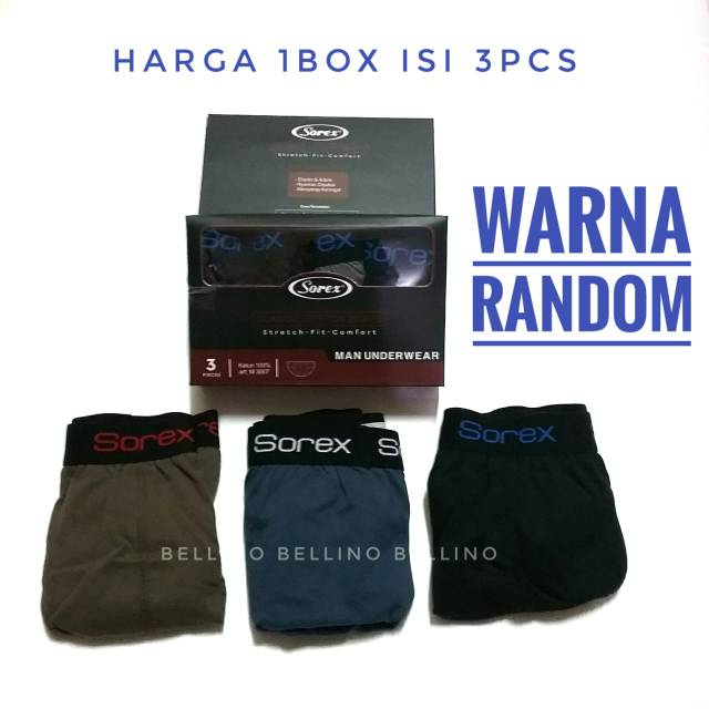 1Box Isi 3pcs Cd Sorex Man 3007 brief Celana Dalam Cowok Sorex Premium Classic Katun Size M L XL