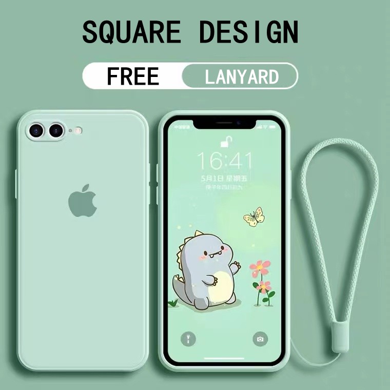[Free lanyard] Soft Case Bahan Silikon Untuk Square Case Iphone 6 6s 7 8 Plus Case iPhone X XS XR XS MAX