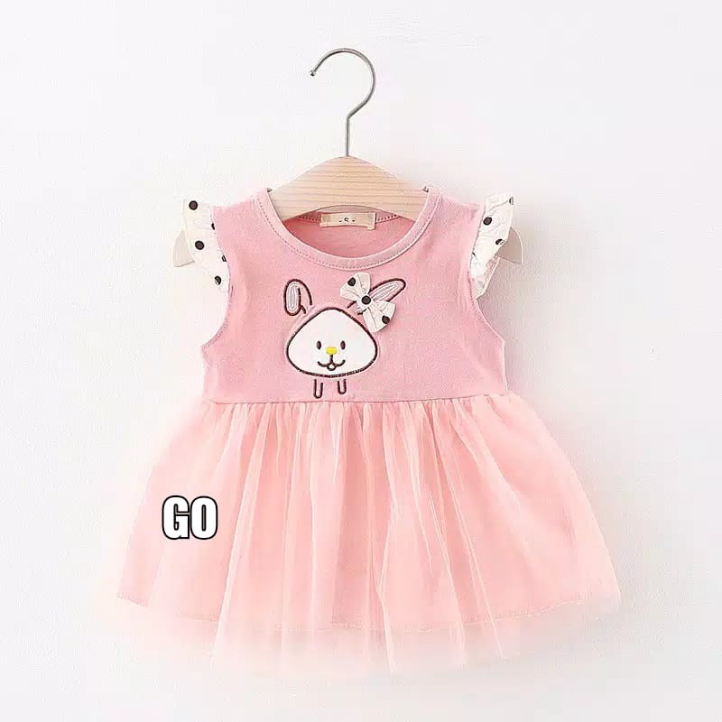 gos DRESS RABBIT PEEP 8826 EBV Baju Dress Anak Perempuan Import 6 bulan - 3 tahun