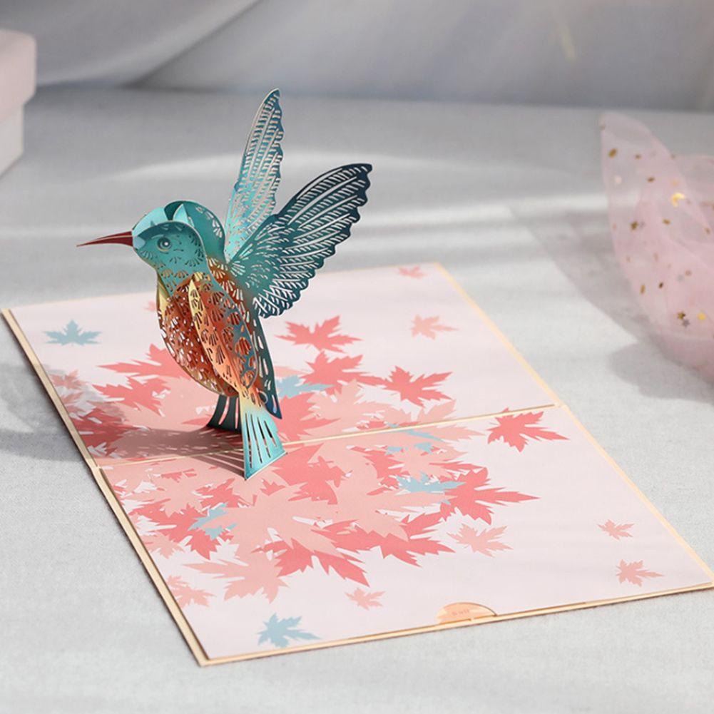 R-flower 3D Greeting Card Birthday for Teacher Day Bird with Amplop Stiker Hummingbird