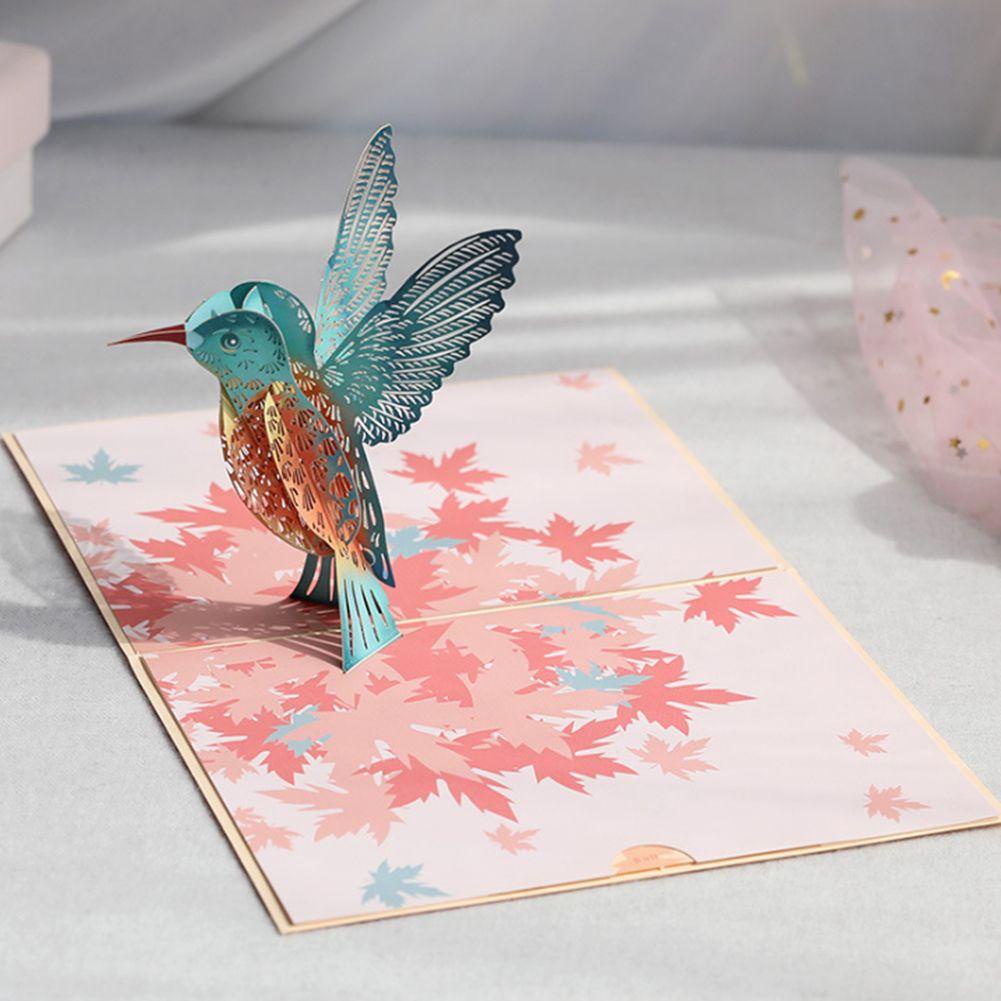 Kartu Ucapan 3D Dengan Stiker Amplop Motif Burung Kolibri Untuk Hari Ibu / Guru