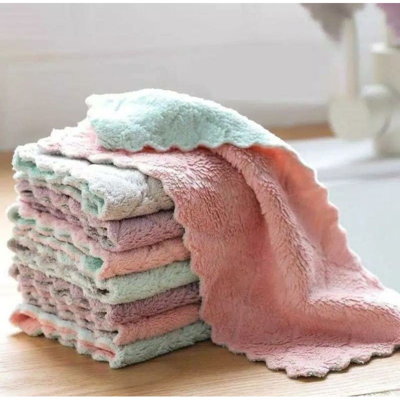 Kain Lap dapur meja piring susu bayi tebal anti minyak microfiber fleece tangan bahan lembut