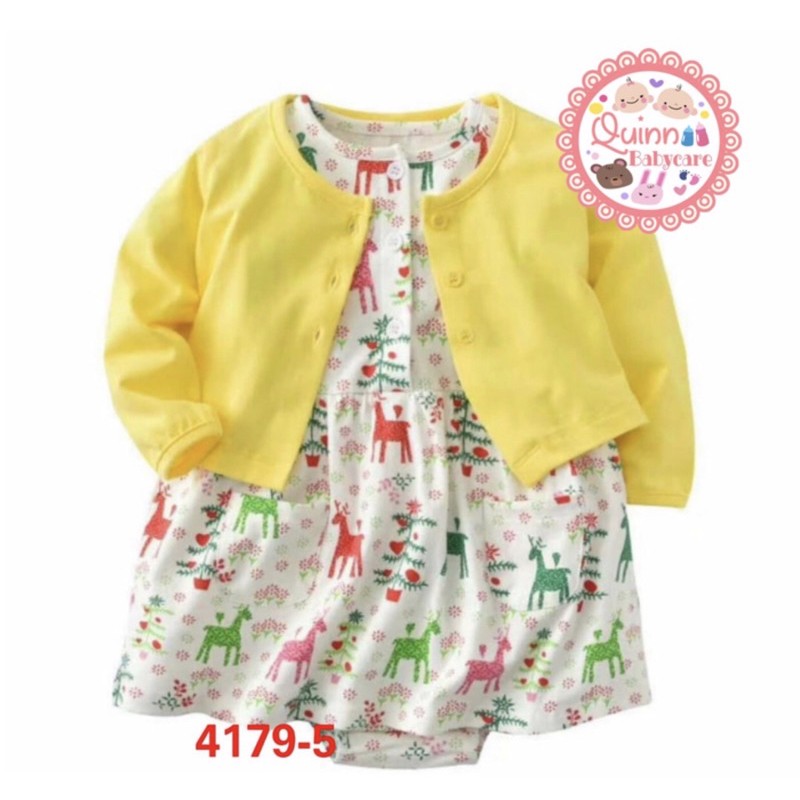 Dress Carter Girl set 2 in 1 Dazzling Yellow / Romper bayi Carter Girl set
