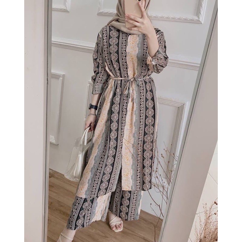 ENRIKA SET MOTIF ETNIK SETELAN WANITA ETHNIC ONESET DAILY FULL KANCING RAYON VISCOSE CELANA WANITA