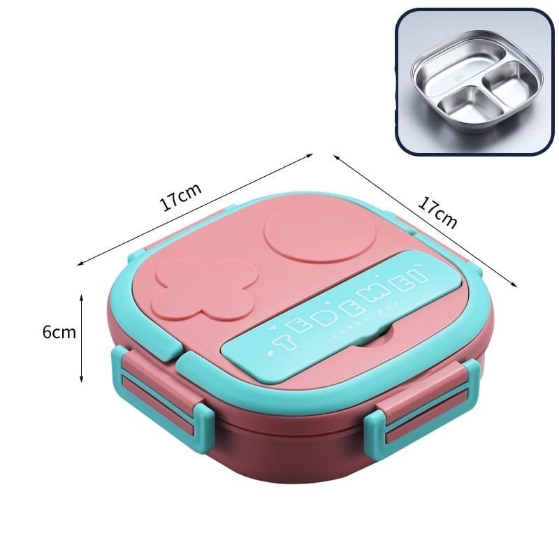 Kotak Makan Anak Stainless 304 Bekal Makan Set Lunch Fit Kotak Makan Lunch Box Set Wadah Bekal Anak Stainless 3 Sekat Kids Lunch Box Set Premium Rantang Makan Luchbox Bento