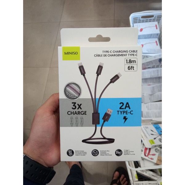 Miniso Kabel Data Type C, 3 in 1, Durable 1.8m 2A