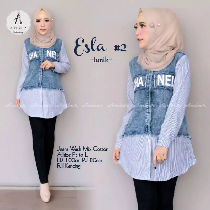 ESLA TUNIK JEANS KOMBINASI BAHAN JEANS SNOW