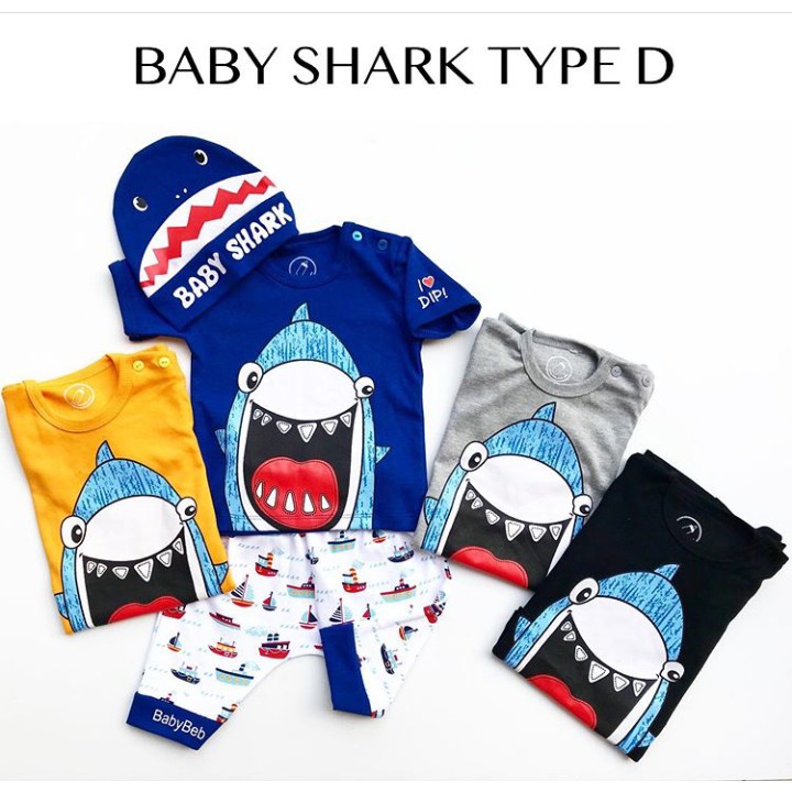 Setelan Baby 1-2thn Shark Baju Anak Murah Baju Tidur Anak All size