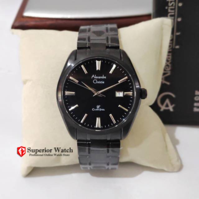 Jam Tangan Pria Model Classic Alexandre Christie AC 8515 Fullblack Original